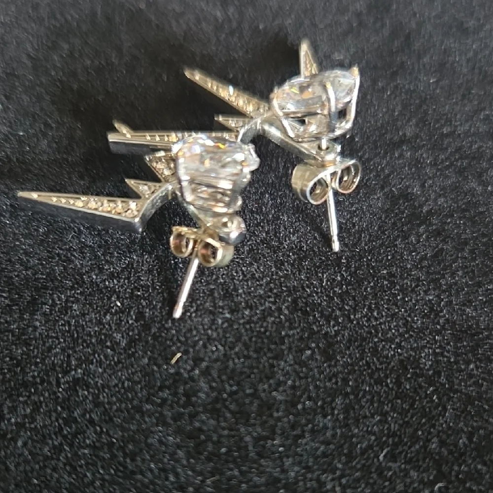 Silver Earrings with Crystal Accents - Picture 4 of 5